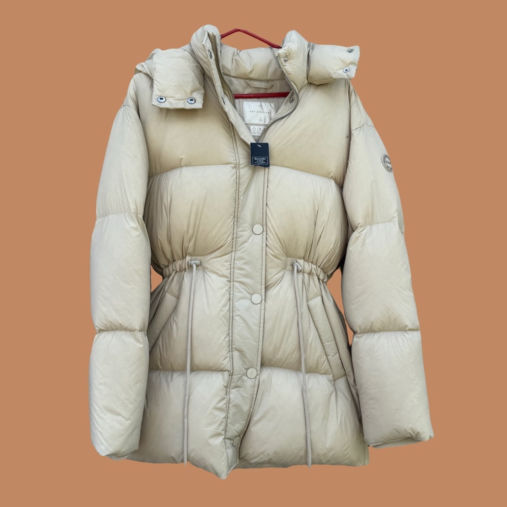 Abercrombie & Fitch Cream Utility Jacket with Hood and Cinched Waist